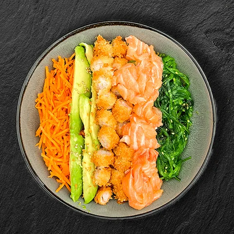 Tempura salmon poké bowl