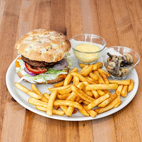 Vegan mushroomburger menu