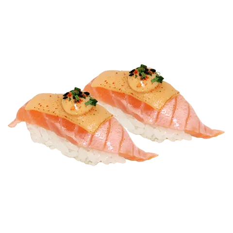 Flamed cheese sake nigiri