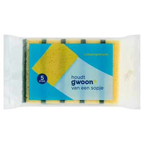 Gwoon schuursponsen geel groen 5 stuks