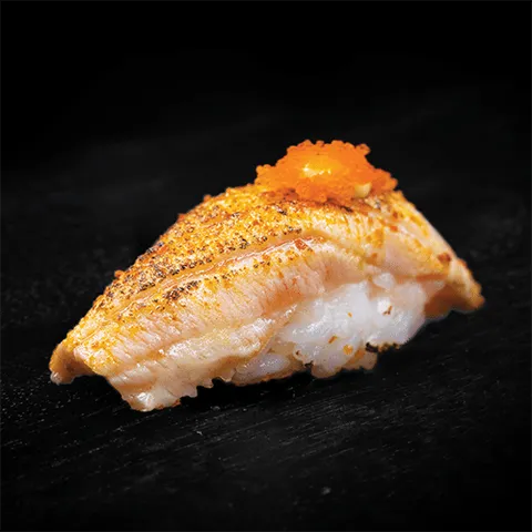 Flamed nigiri salmon