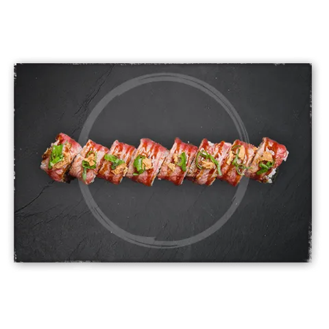 Flamed beef roll