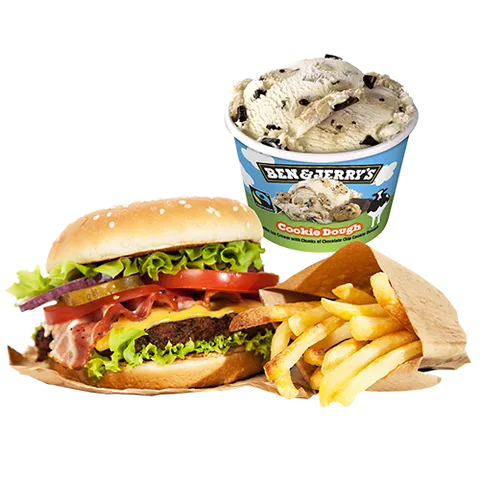 Crispy chicken burger met Ben & Jerry's 100ml