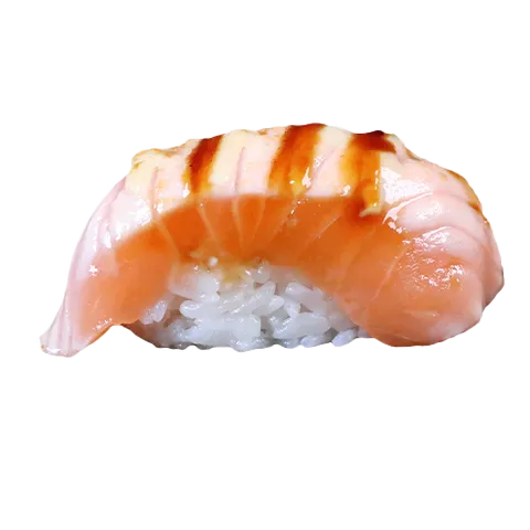 Flamed sake nigiri