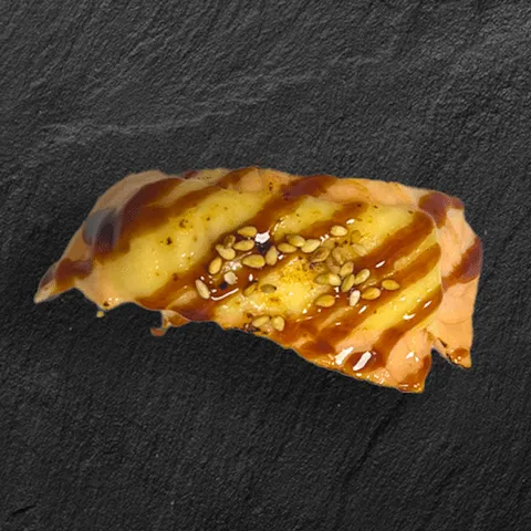 Flamed sake nigiri cheese