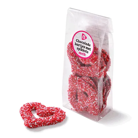 Melkchocolade hartjes met spikkels