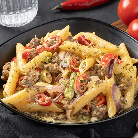Pasta meat vulcano