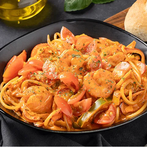Pasta scampi caprese