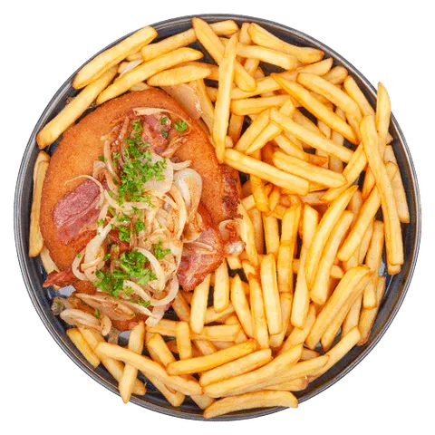 Loaded fries houthakker schnitzel