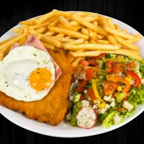 Loaded fries holsteiner schnitzel