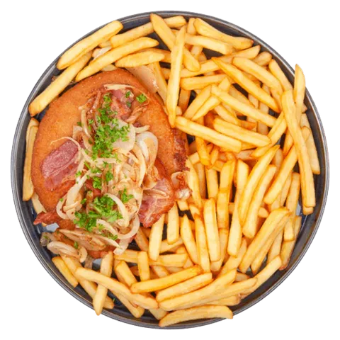 Loaded fries houthakker schnitzel