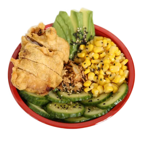 Poke bowl gefrituurde kip