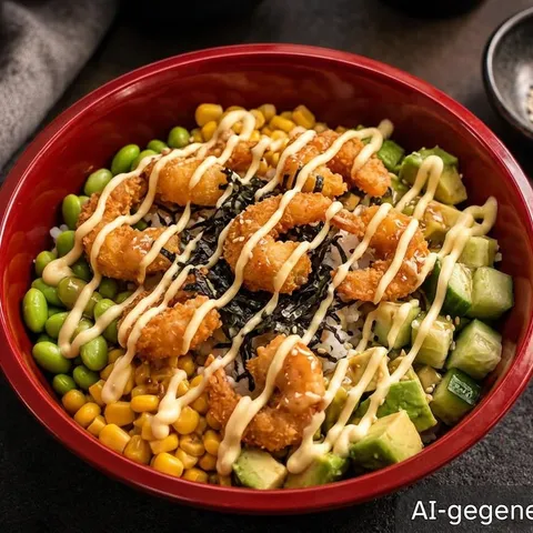 Poké bowl krokante garnalen