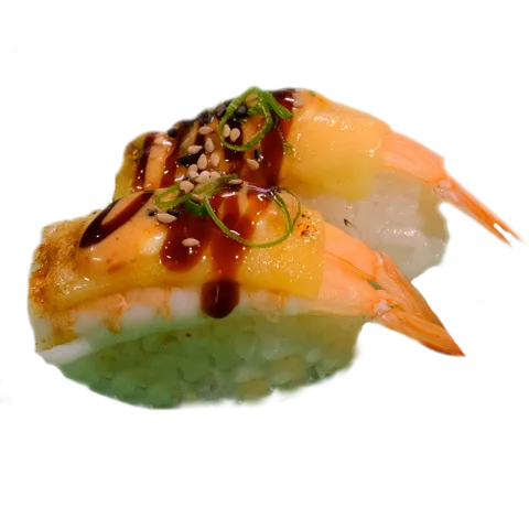 Flaming cheese ebi nigiri